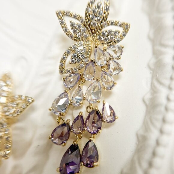 Crystal Floral Earrings, Bridal Wedding Earring, Crystal Chandelier Drop Earring - Picture 3 of 9